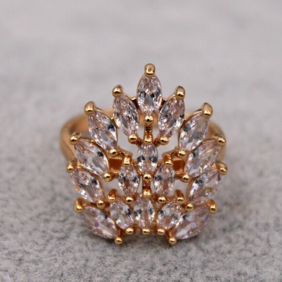 18K Yellow Gold Filled Multi Layer Flower Leaf Diamond Zircon Ring Gorgeous Gift - Picture 6 of 7